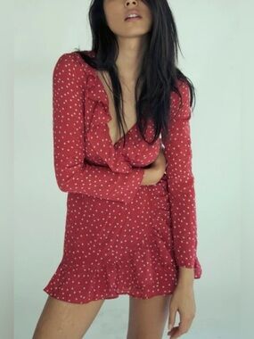Realisation Par red star 100% silk Alexandra ruffle wrap mini dress size XXS